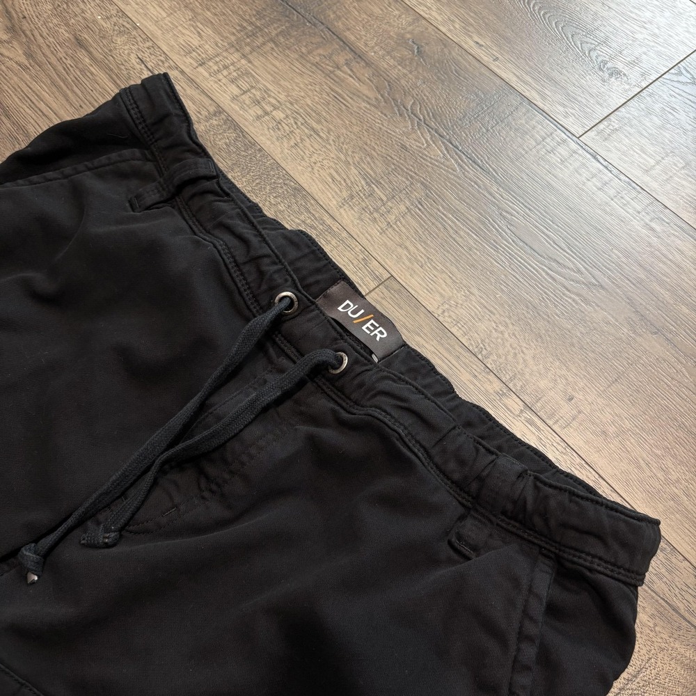 DU/ER Pants Mens 36x29 Black N2X Relaxed‎ Taper Jogger Stretch Elastic Cuffed
